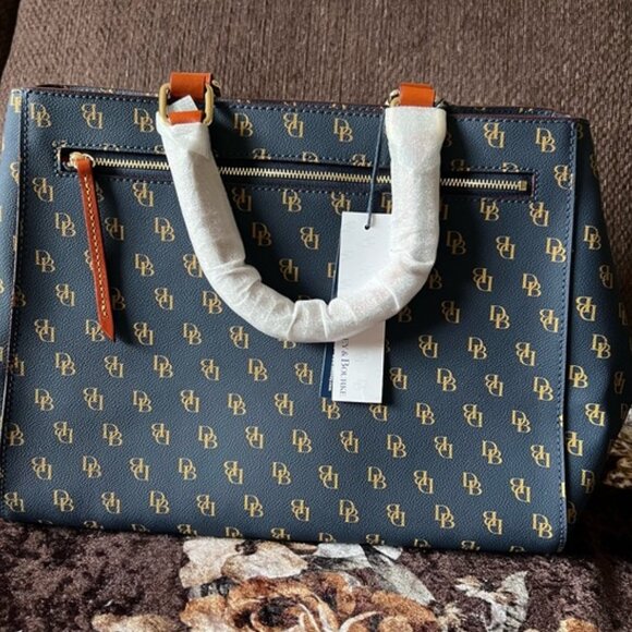 DONNEY & BOURKE Navy Blue Gretta Zip Closure Gold-Tone Hardware Satchel Bag NWT - Picture 12 of 15